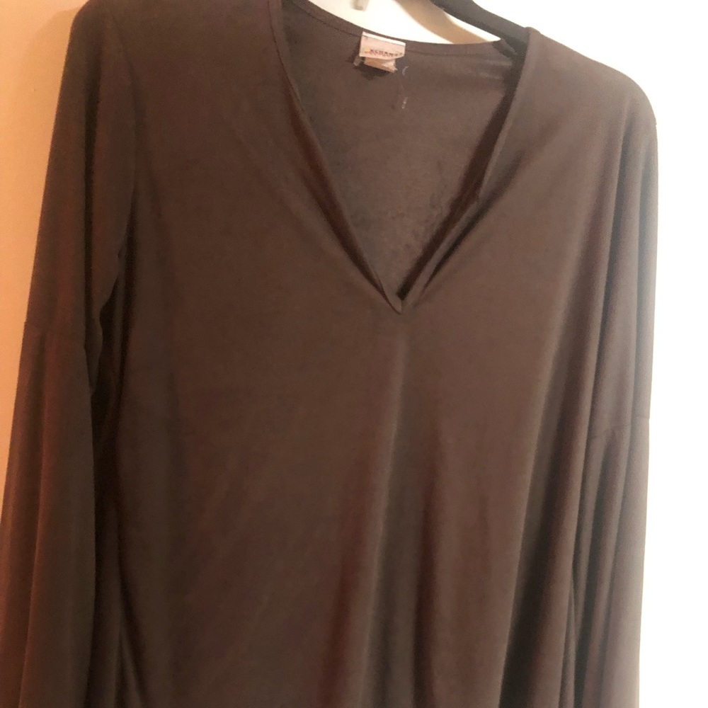 Ladies Faux Suede Bell Sleeve Top